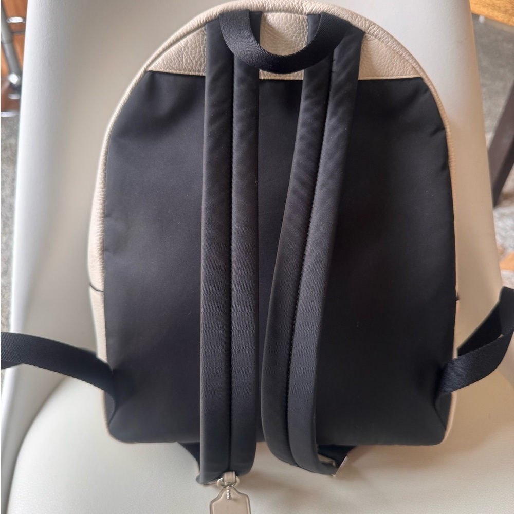 Coach Cream Pebble Leather Backpack with Pink Patchwork Accents - Picture 6 of 9